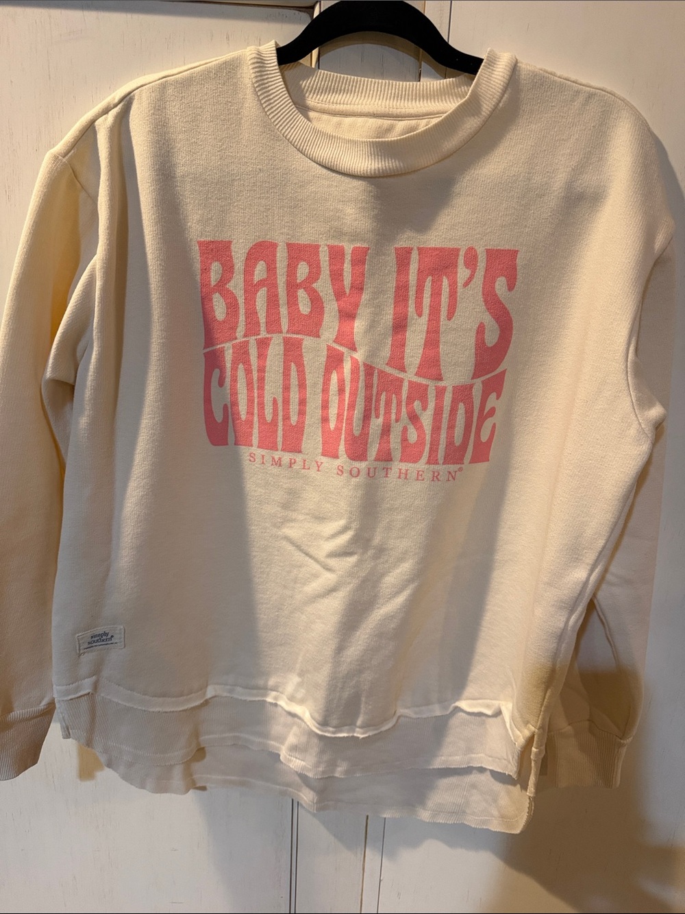 Simply Southern Cream Sweatshirt with Pink "Baby It's Cold Outside" Graphic
